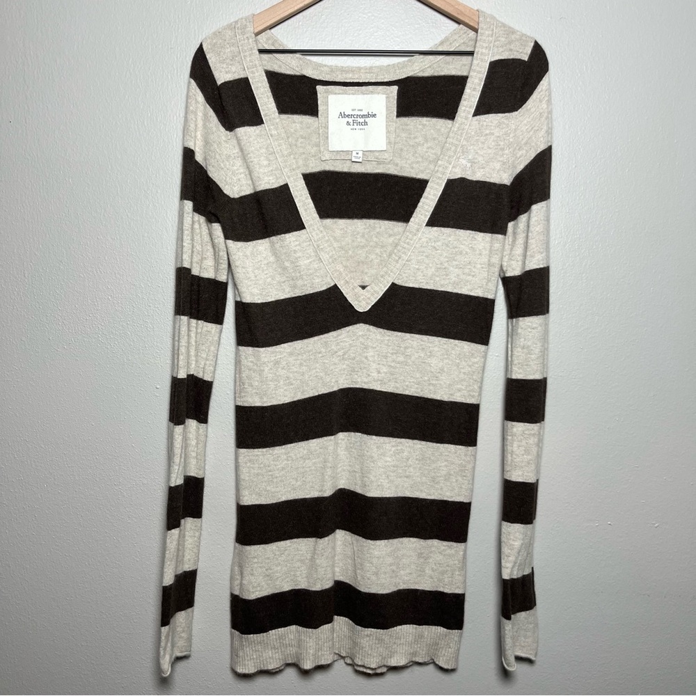 VTG Y2K 2000s Abercrombie & Fitch Women Sweater Striped V-Neck Rabbit Hair